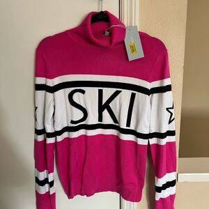 Vibrant Hit The Slopes Pink and White Turtleneck Sweater